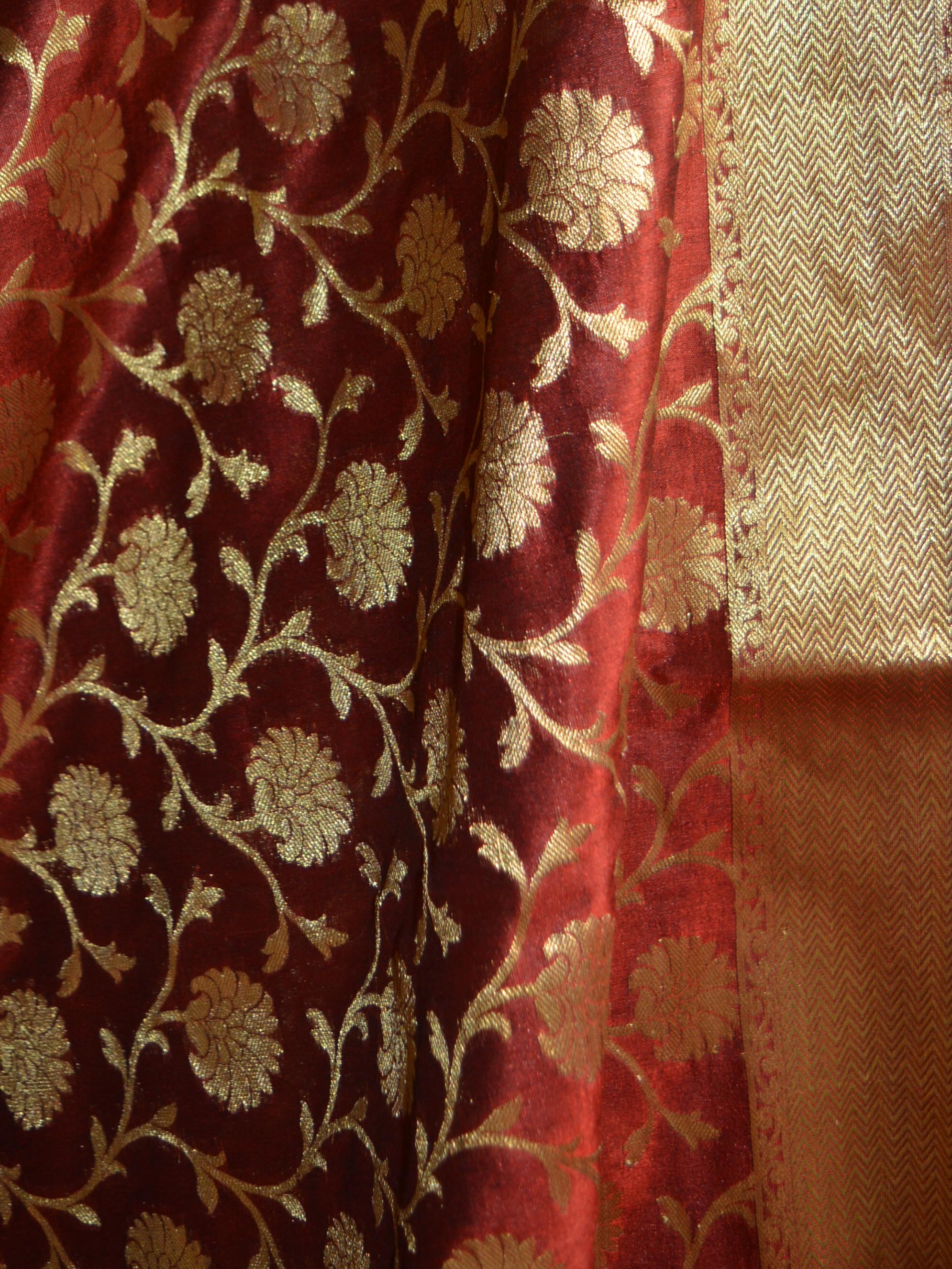 Banarasee Semi Silk Salwar Kameez Fabric With Zari Jaal Dupatta-Red