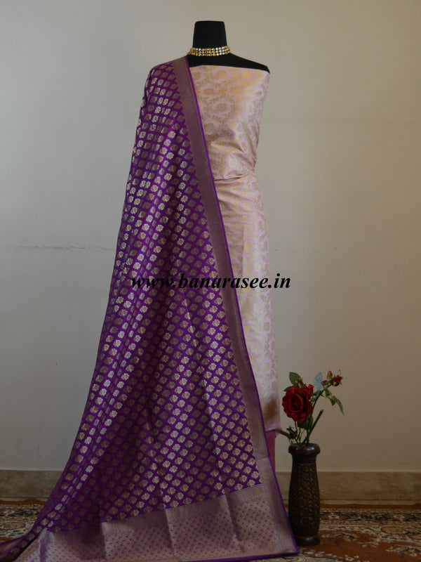 Banarasee Chanderi Cotton Stripes Salwar Kameez Fabric With Dupatta-Ru