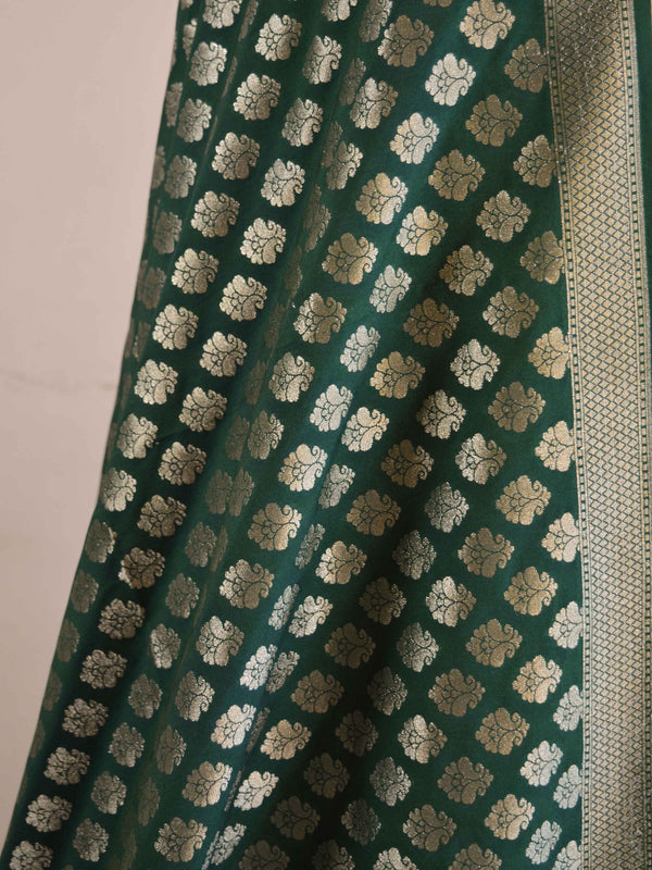 Banarasee Salwar Kameez Semi Silk Zari Jaal Work Fabric & Deep Green Dupatta-Pastel Yellow