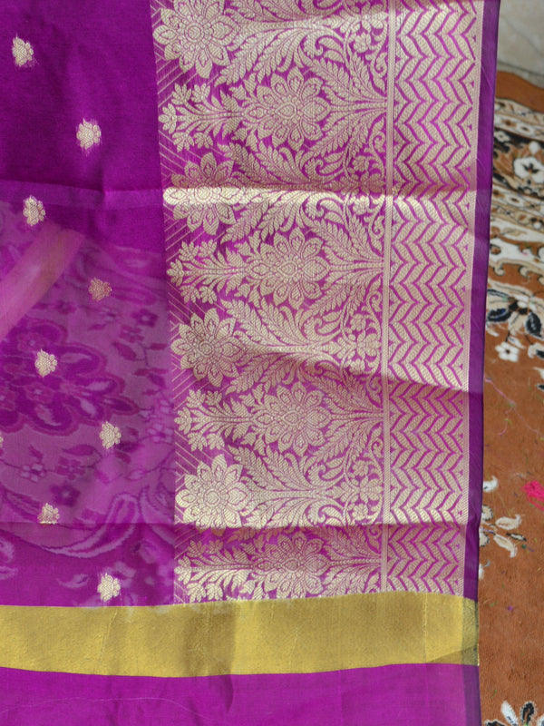 Banarasee Cotton Silk With Resham Woven Broad Border Dupatta-Purple