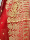 Banarasee Cotton Silk With Resham Woven Broad Border Dupatta-Red