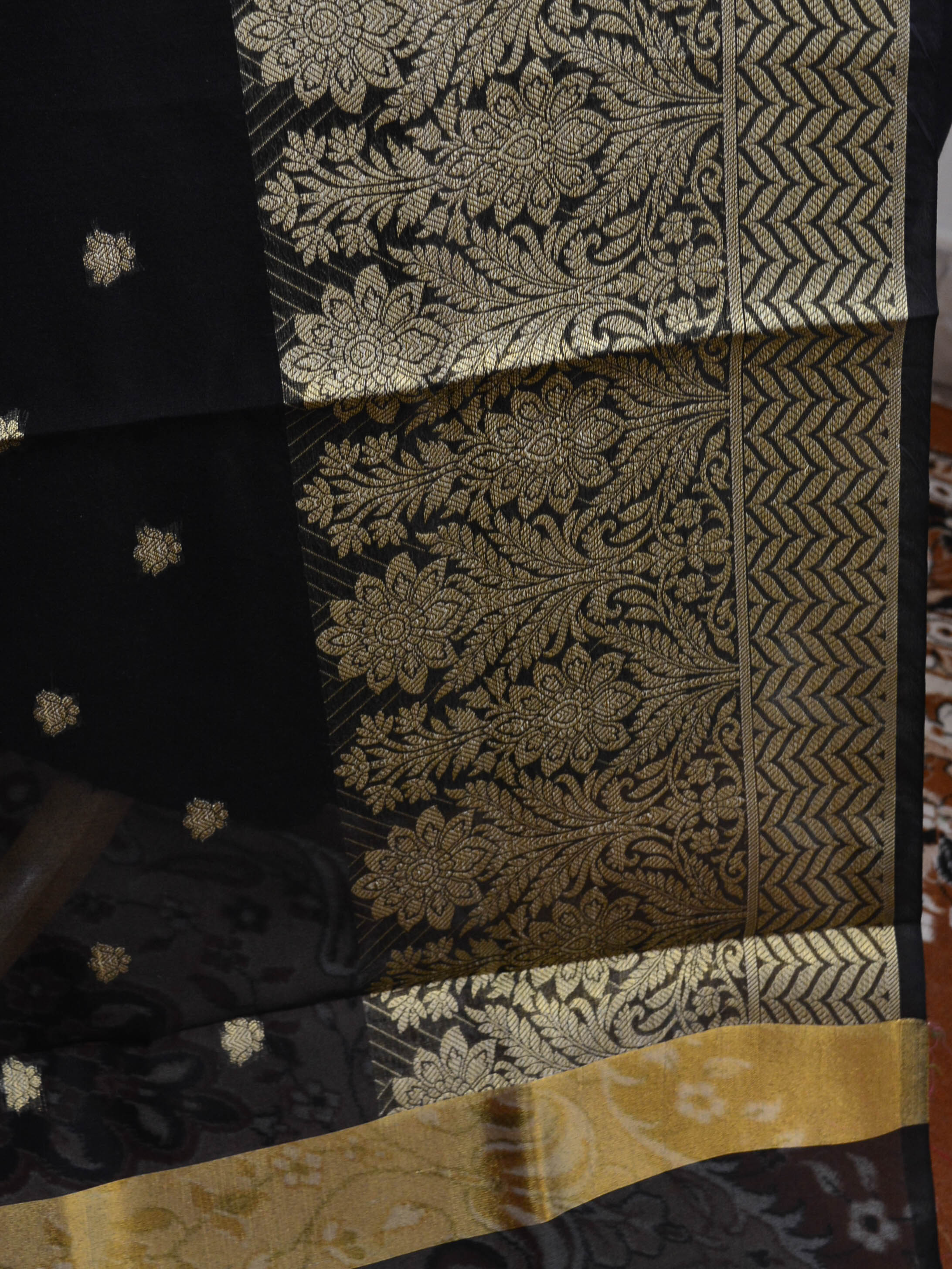 Banarasee Cotton Silk With Resham Woven Broad Border Dupatta-Black