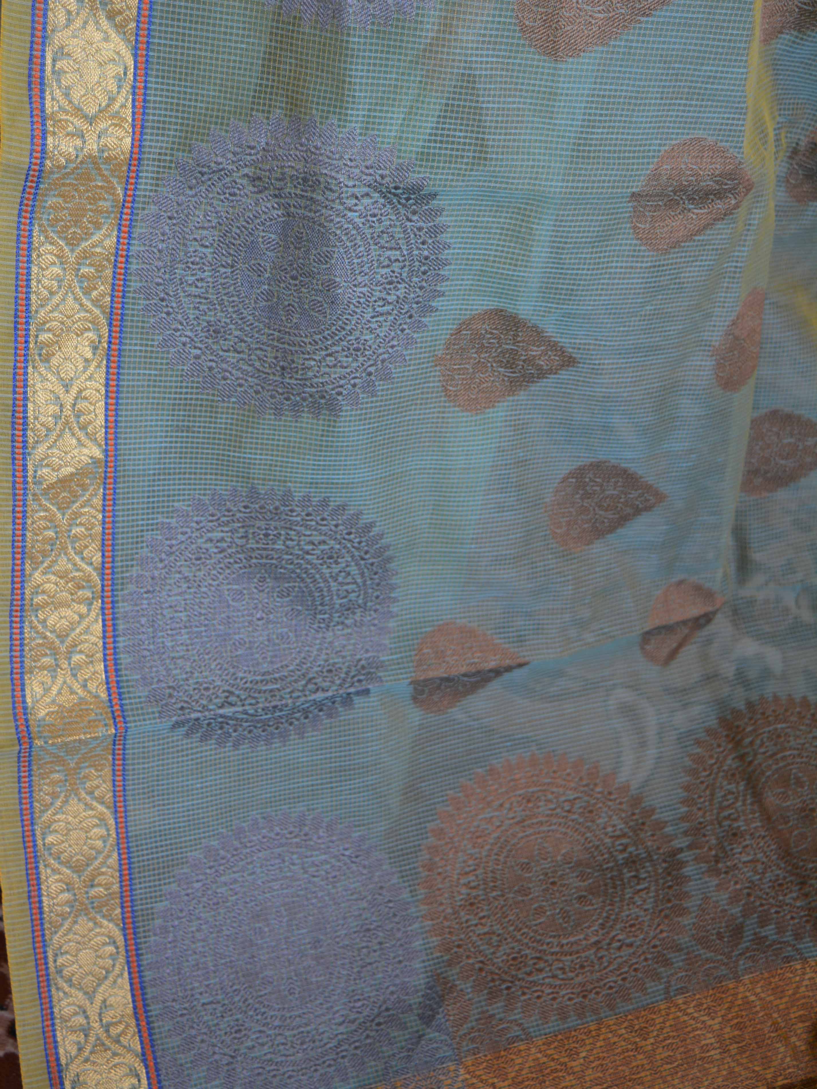 Banarasee Cotton Silk Mix Saree With Big Buta Design-Blue