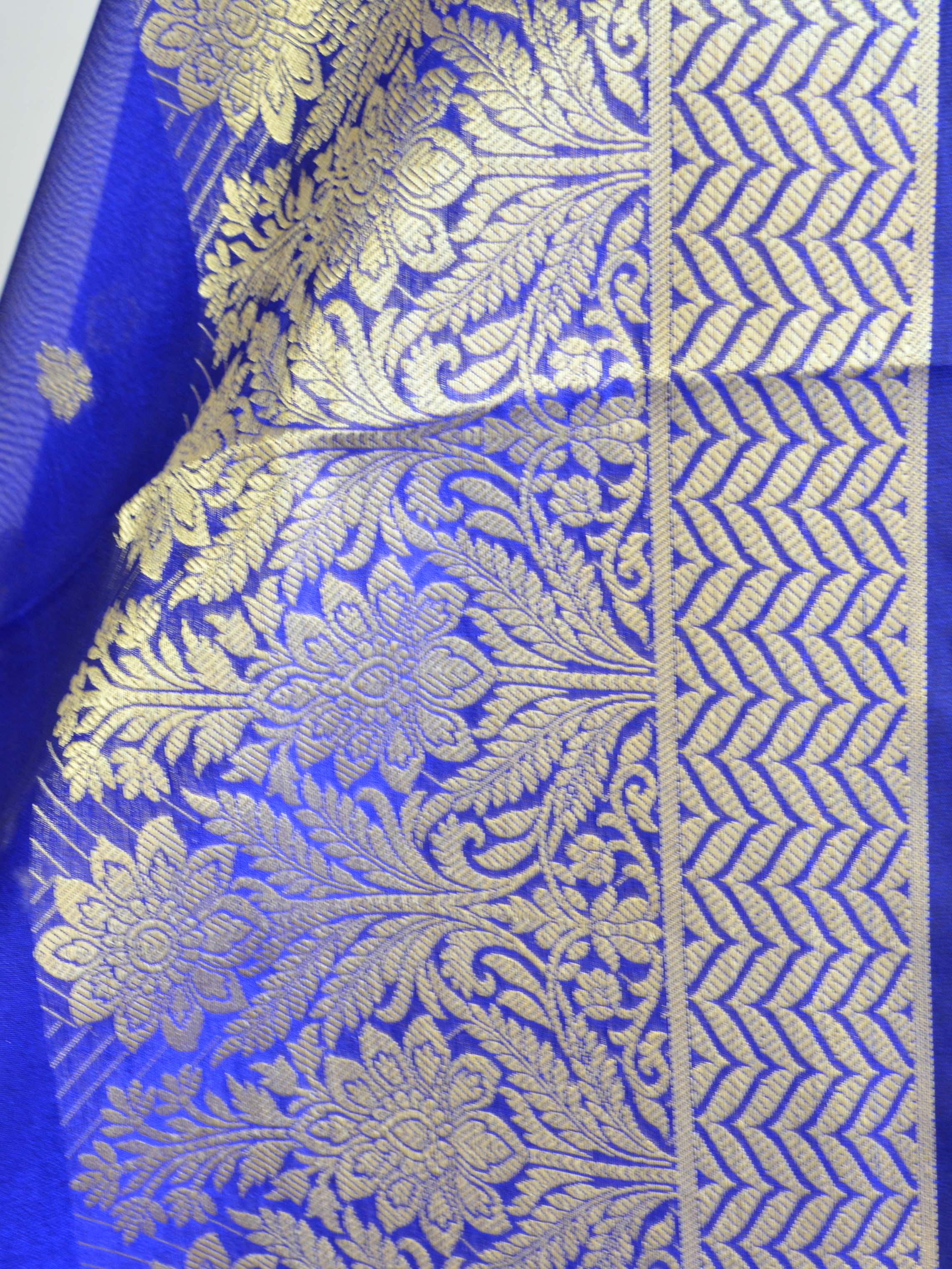 Banarasee Cotton Silk With Resham Woven Broad Border Dupatta-Royal Blue