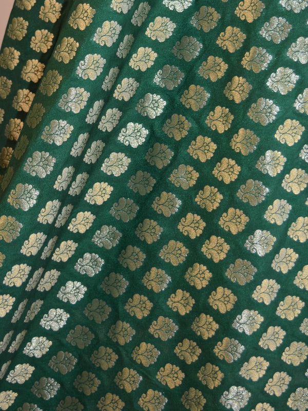 Banarasee Art Silk Buti Design-Deep Green