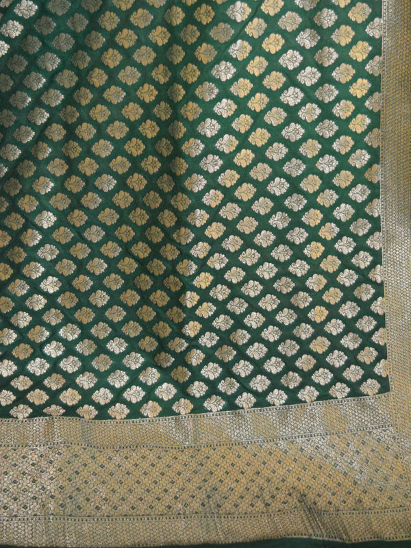 Banarasee Art Silk Buti Design-Deep Green