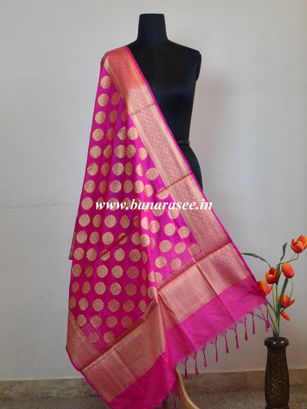 Banarasee Art Silk Dupatta Circle Buti Design-Hot Pink