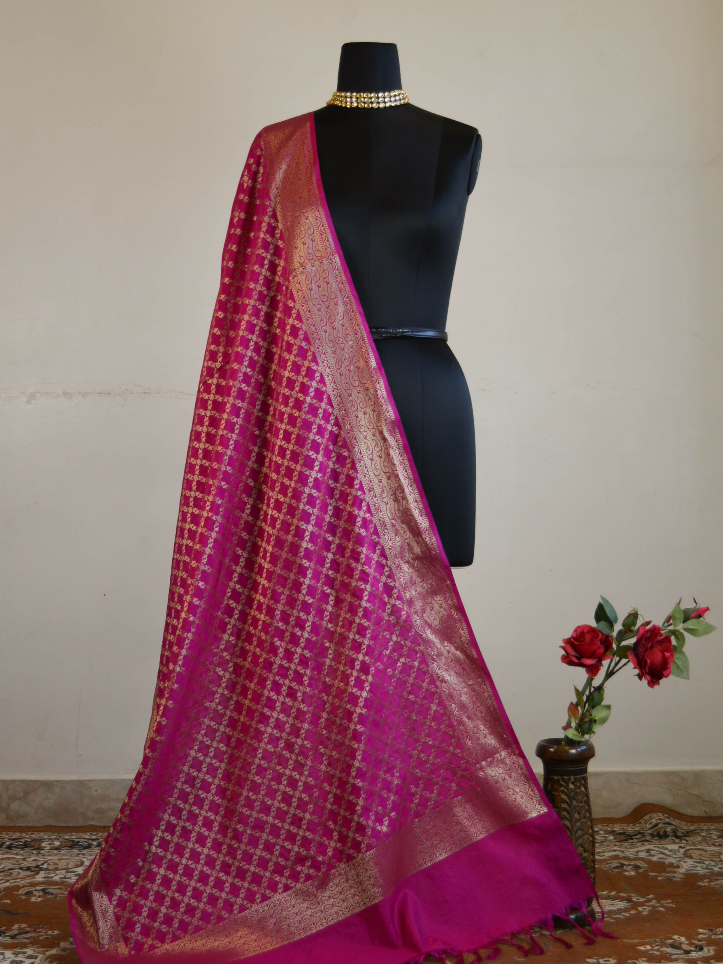 Banarasee Art Silk Dupatta Jaal Design-Magenta