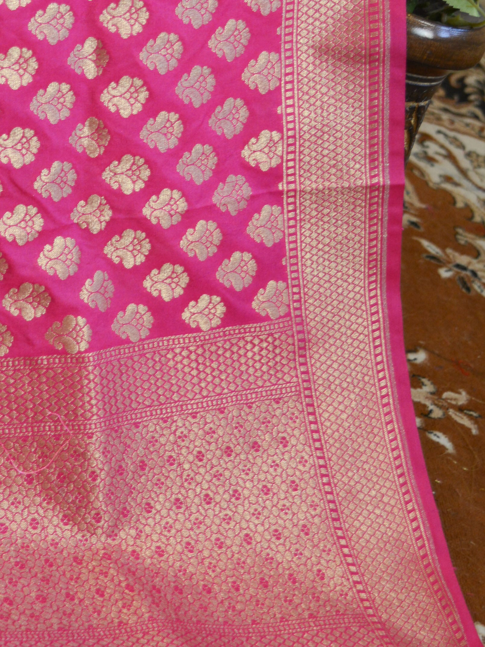 Banarasee Art Silk Buti Design-Hot Pink