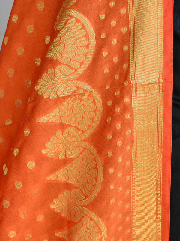 Banarasee Art Silk Dupatta With Polka Dot Design-Orange