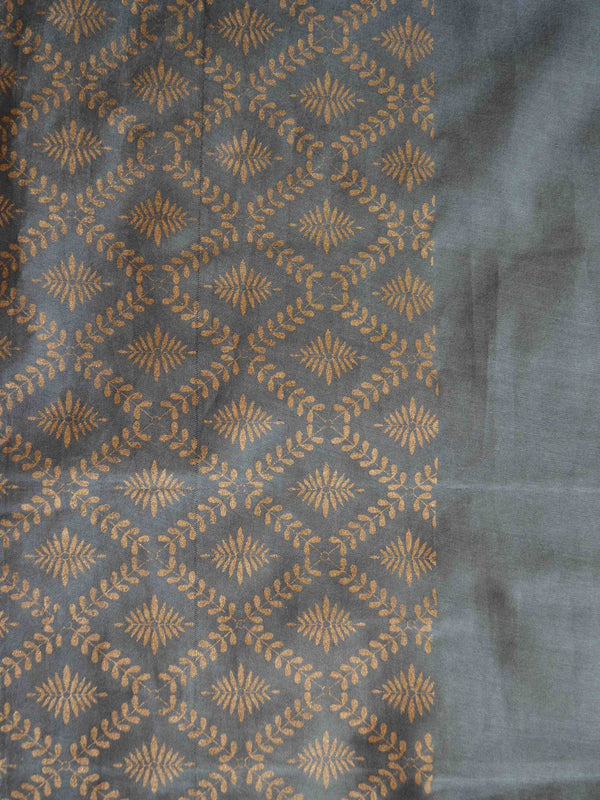 Banarasee Salwar Kameez Chanderi Cotton With Gold Print Fabric & Grey Dupatta-Red & Grey