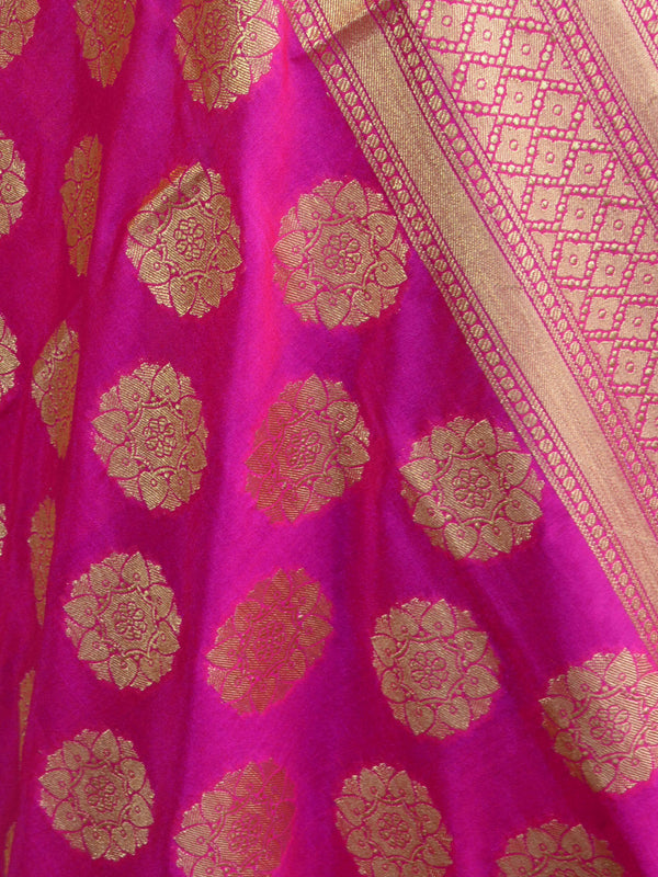 Banarasee Art Silk Dupatta Circle Buti Design-Hot Pink
