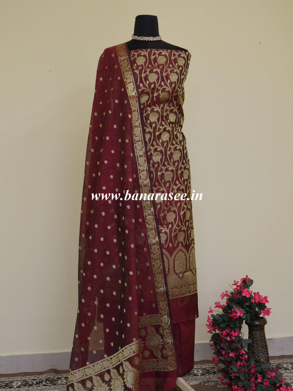 Banarasee - Banarasee Handwoven Satin Brocade Salwar Kameez Fabric & Maroon  Art Silk Dupatta-Dull Gold Product Code- KZDM1897 Follow the link to book-  https://tinyurl.com/y6xv9mg4 | Facebook