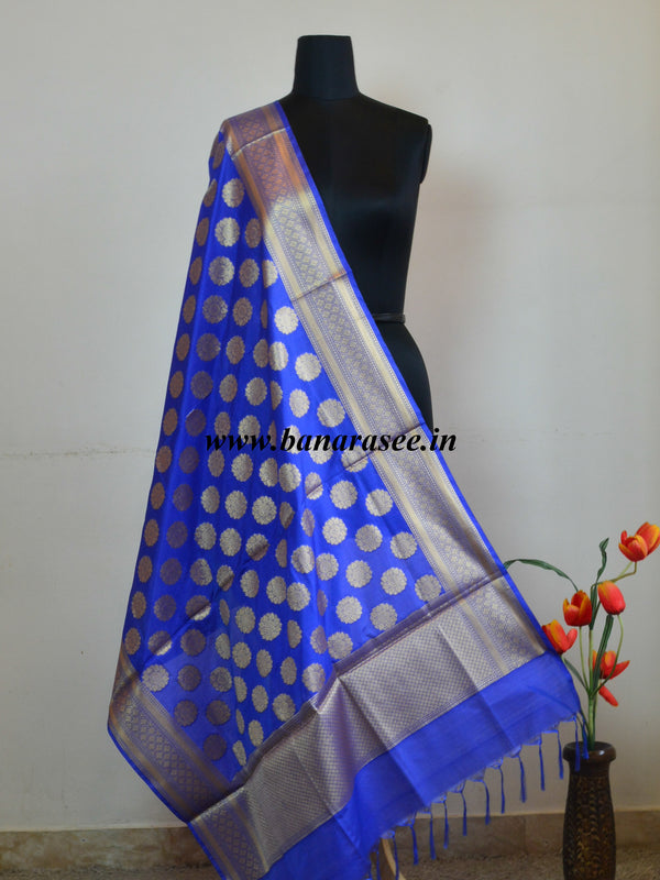 Banarasee Art Silk Dupatta Circle Buti Design-Royal Blue