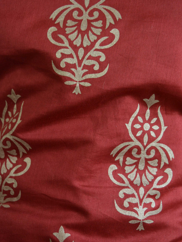 Banarasee Salwar Kameez Chanderi Cotton With Gold Print Fabric & Grey Dupatta-Red & Grey