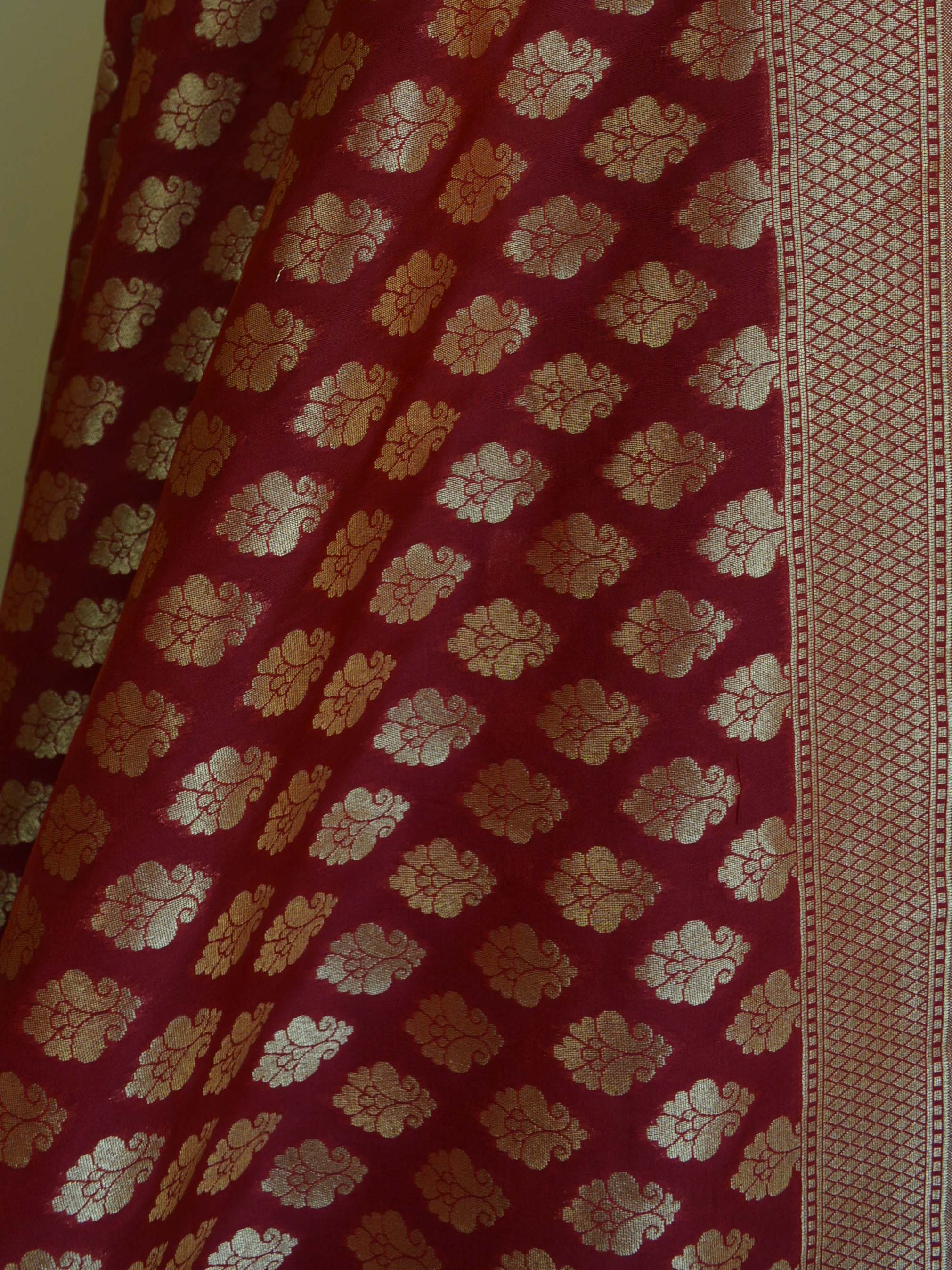 Banarasee Salwar Kameez Semi Katan Silk Zari Jaal Work Fabric & Dupatta-Maroon