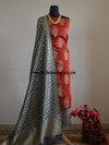 Banarasee Salwar Kameez Chanderi Cotton With Gold Print Fabric & Grey Dupatta-Red & Grey