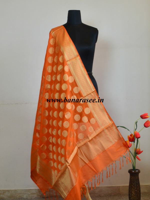Banarasee Art Silk Dupatta Circle Buti Design-Orange