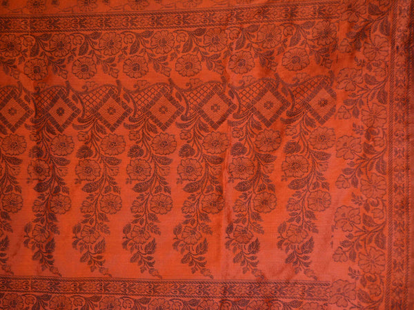 Banarasee Art Silk Saree With Floral Woven Design Contrast Rust Pallu-Beige