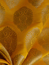 Banarasee Satin Brocade Antique Gold Zari Leaf Buti Design Fabric-Yellow