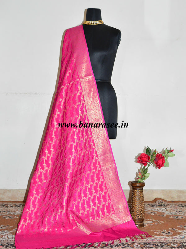 Banarasee Art Silk Dupatta Wave Design-Magenta