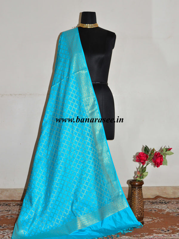 Banarasee Art Silk Dupatta Jaal Design-Turquoise Blue