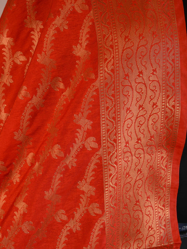 Banarasee Art Silk Dupatta Wave Design-Red