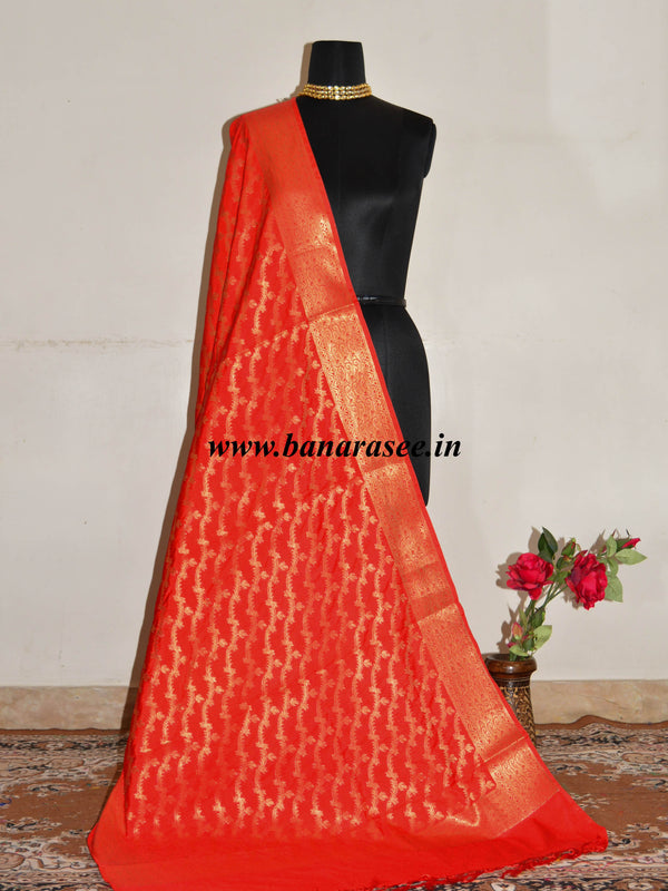Banarasee Art Silk Dupatta Wave Design-Red