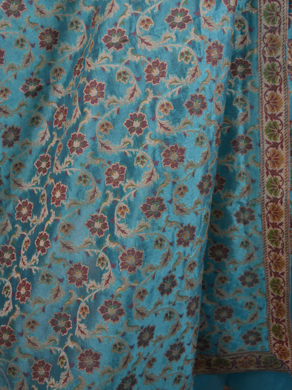 Banarasee/Banarasi Salwar Kameez Glossy Semi Silk Zari & Meena Jaal Work Fabric-Sky Blue