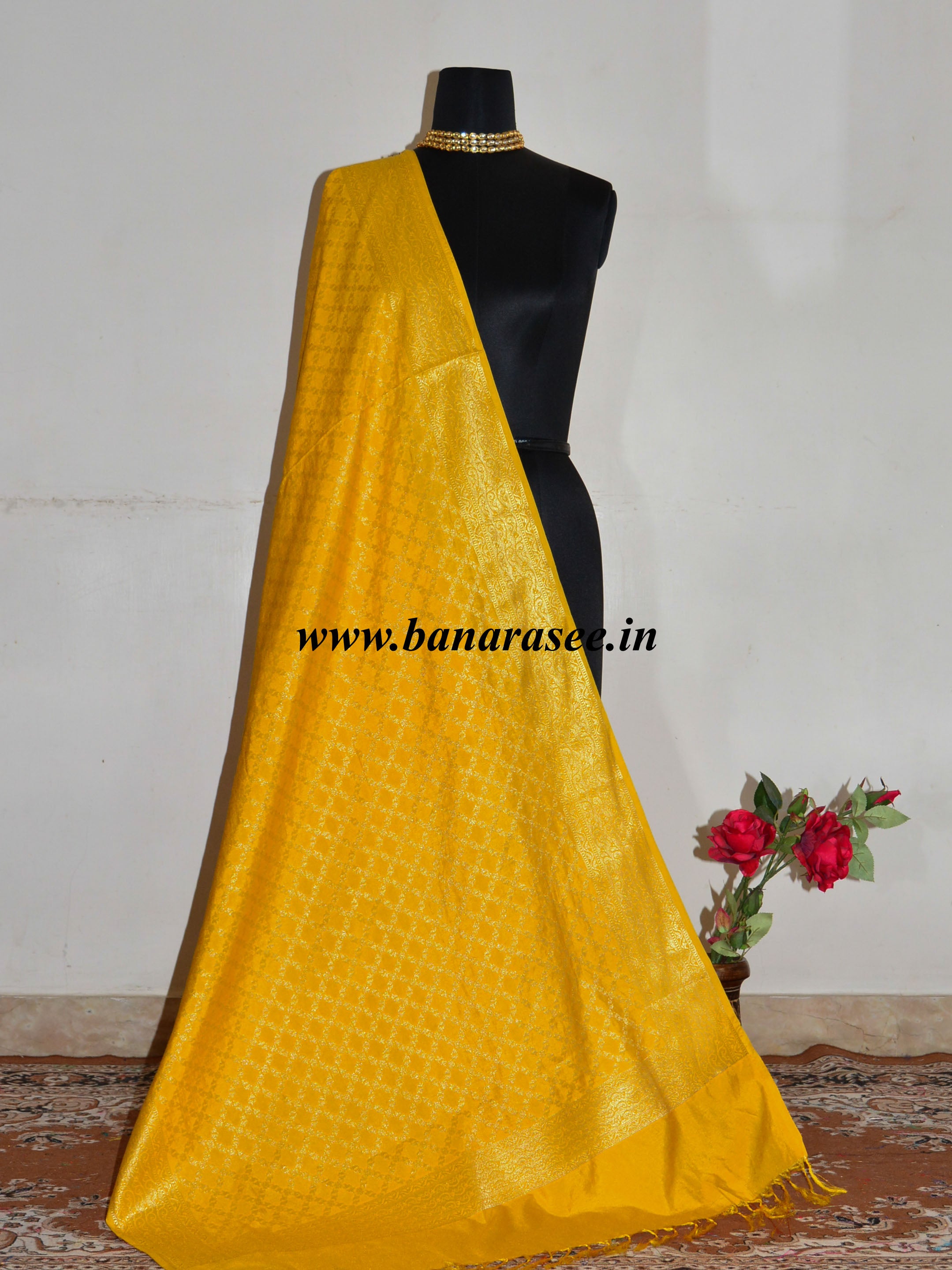 Banarasee Art Silk Dupatta Jaal Design-Yellow