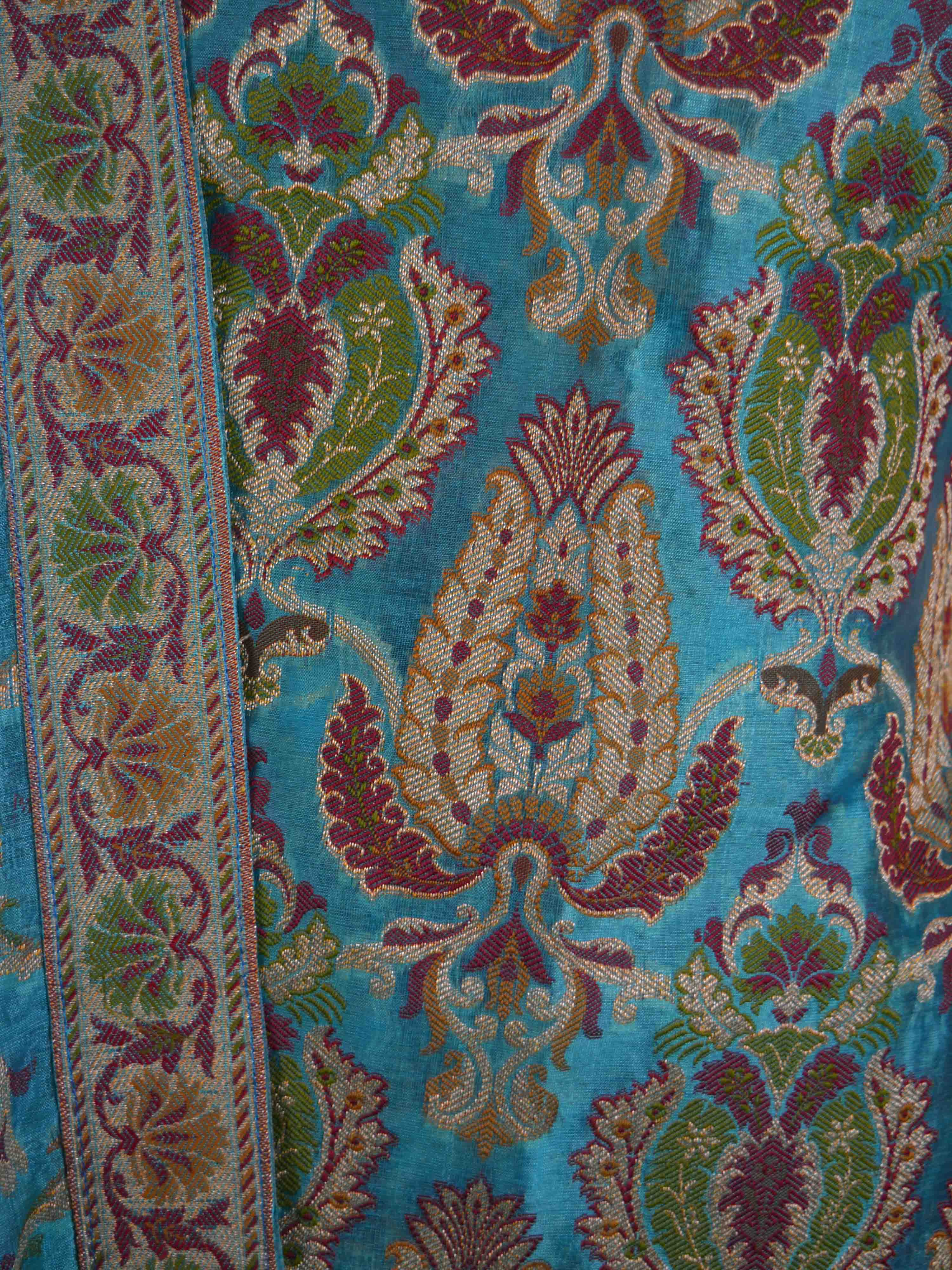 Banarasee/Banarasi Salwar Kameez Glossy Semi Silk Zari & Meena Jaal Work Fabric-Sky Blue
