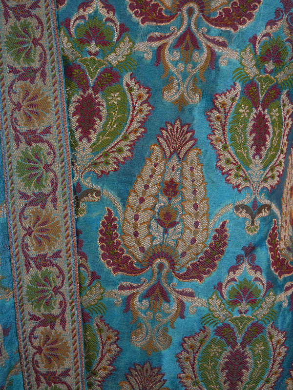 Banarasee/Banarasi Salwar Kameez Glossy Semi Silk Zari & Meena Jaal Work Fabric-Sky Blue