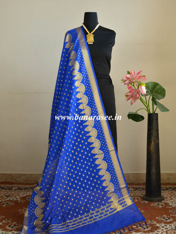 Banarasee Art Silk Dupatta With Polka Dot Design-Royal Blue