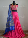 Banarasee Stitched Umbrella Lehenga & Blouse Fabric With Blue Art Silk Dupatta-Hot Pink