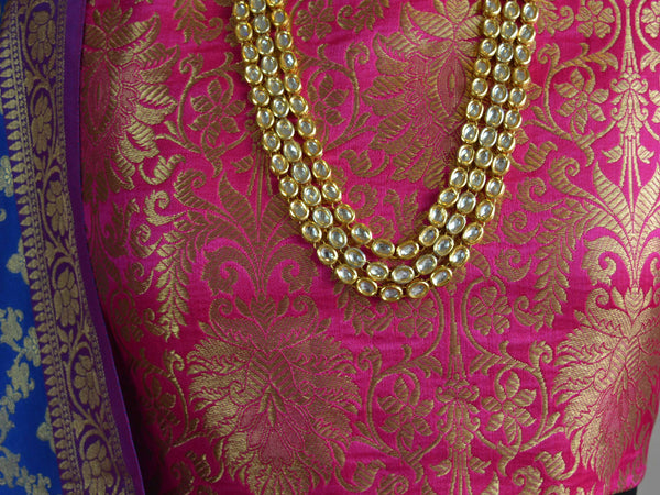 Banarasee Stitched Umbrella Lehenga & Blouse Fabric With Blue Art Silk Dupatta-Hot Pink