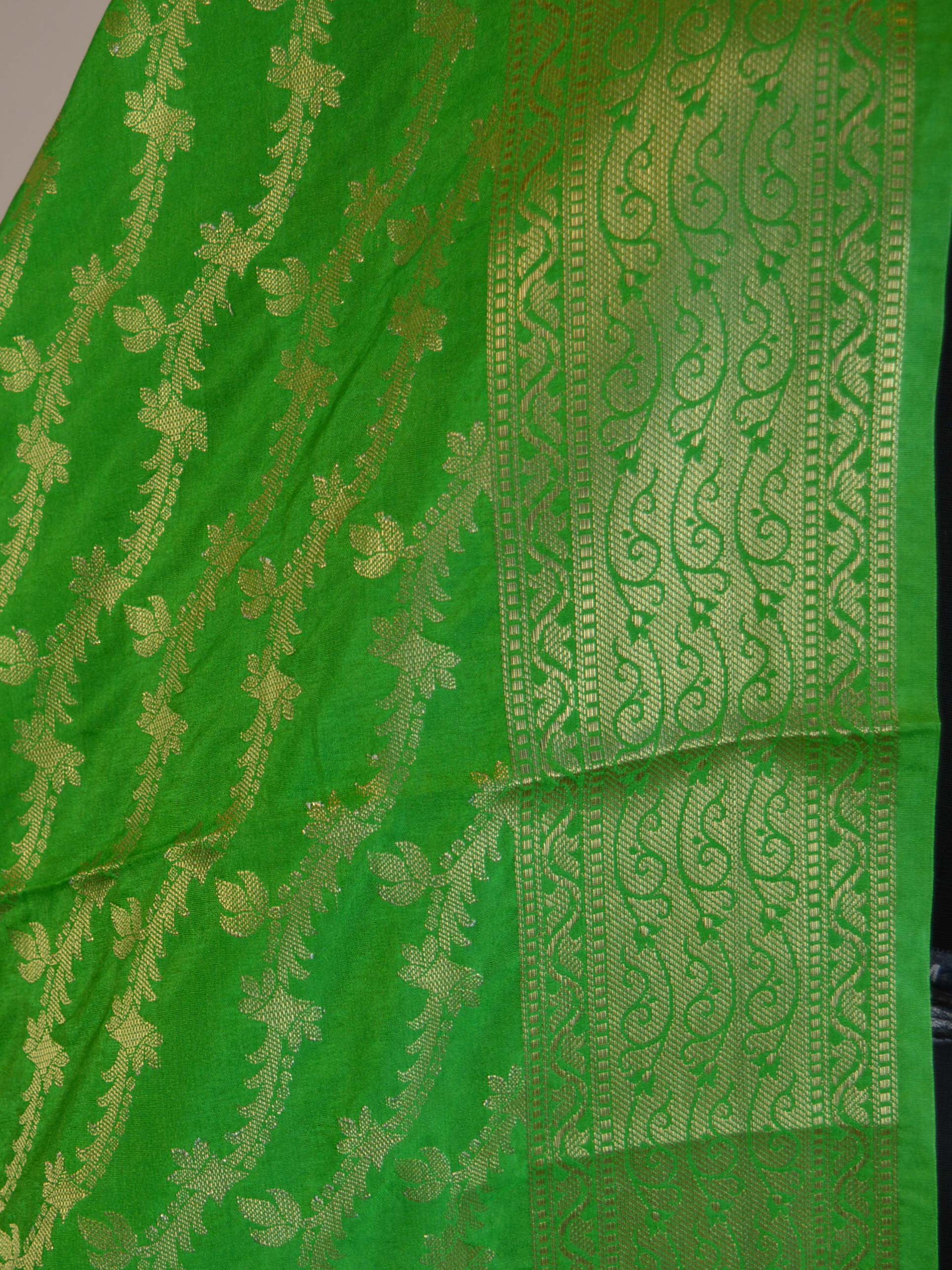 Banarasee Art Silk Dupatta Wave Design-Bright Green