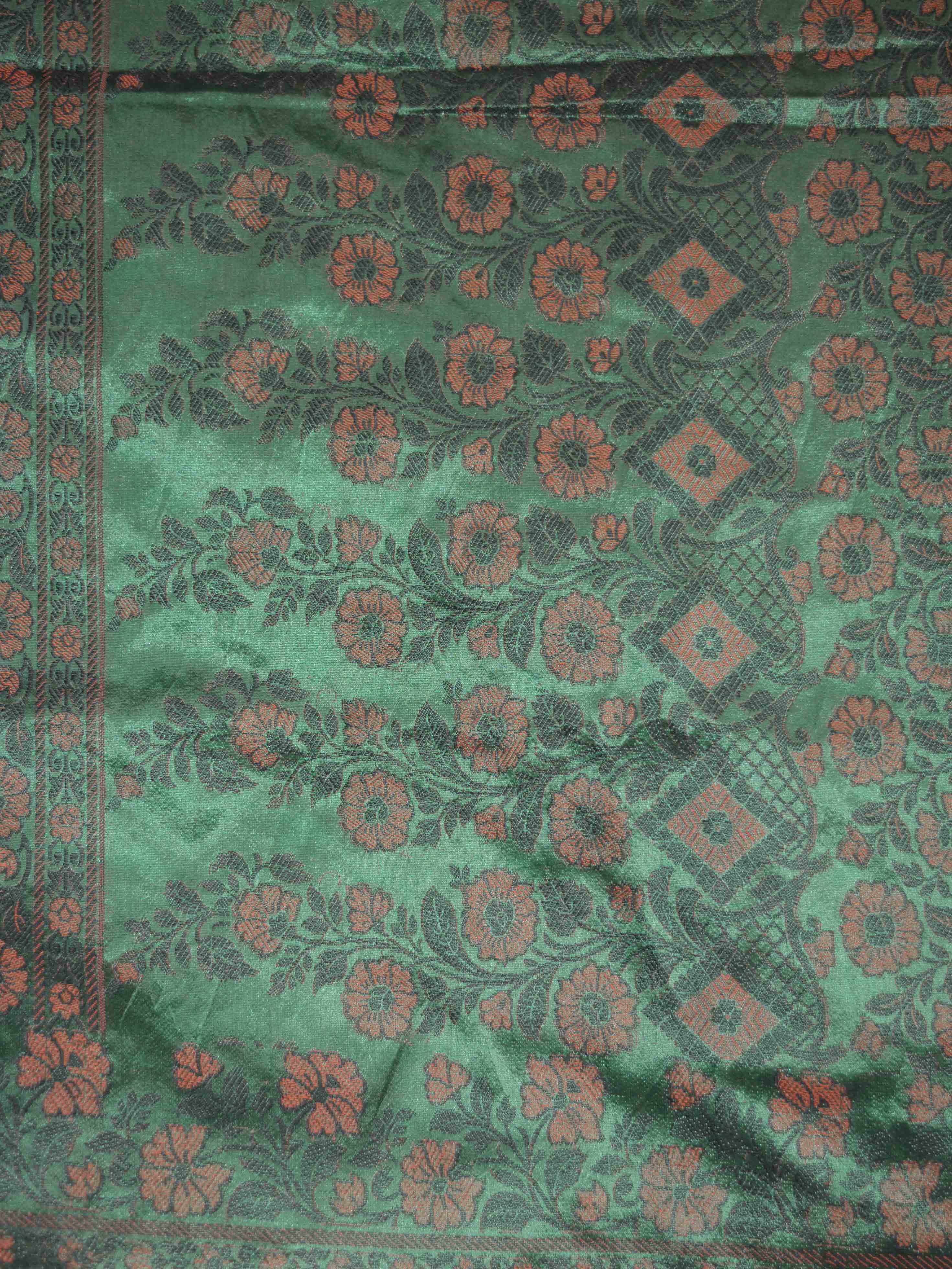 Banarasee Art Silk Saree With Floral Woven Design Contrast Green Pallu-Beige