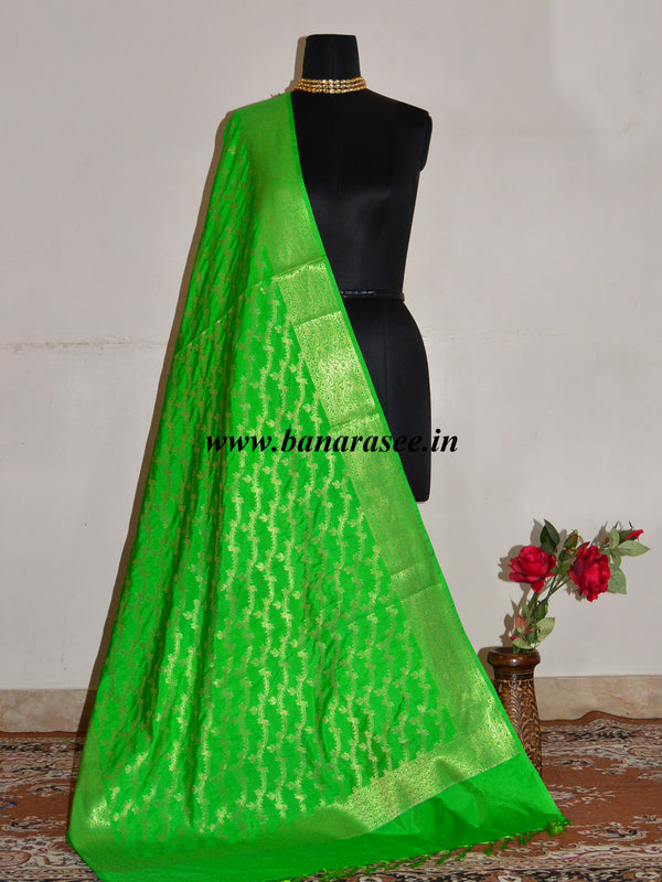 Banarasee Art Silk Dupatta Wave Design-Bright Green