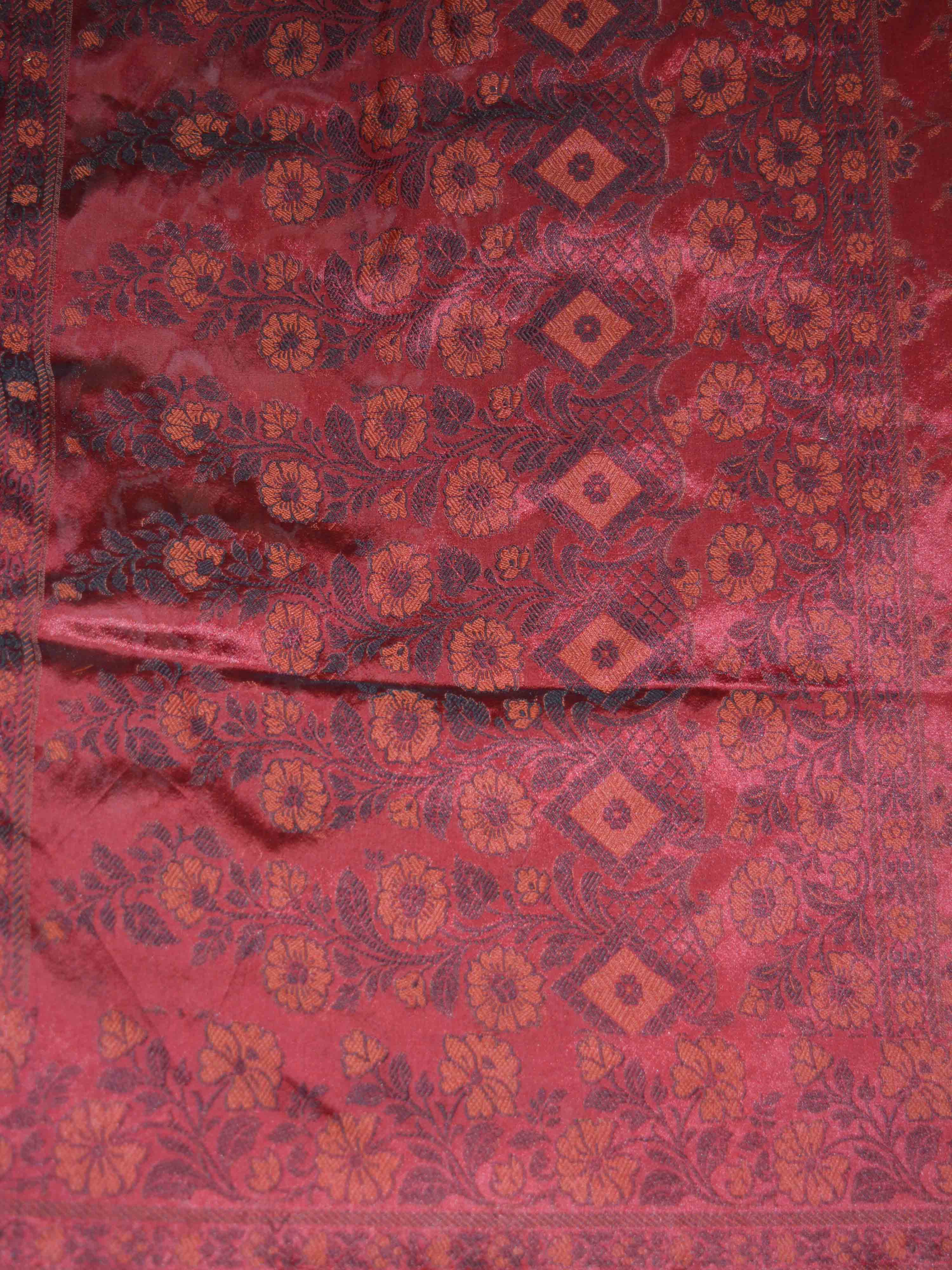Banarasee Art Silk Saree With Floral Woven Design Contrast Maroon Pallu-Beige