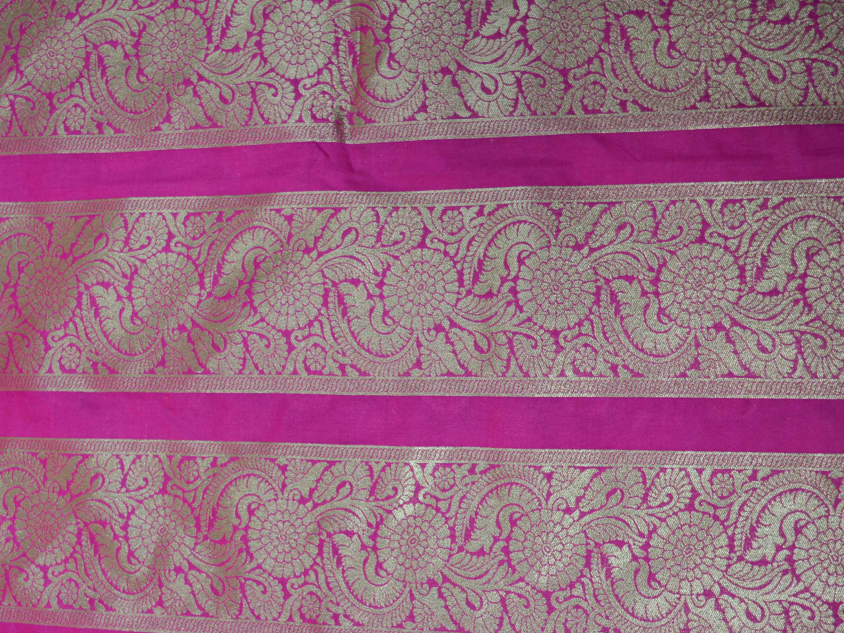 Banarasee Handwoven Art Silk Unstitched Lehenga & Blouse Fabric With Orange Dupatta-Hot Pink