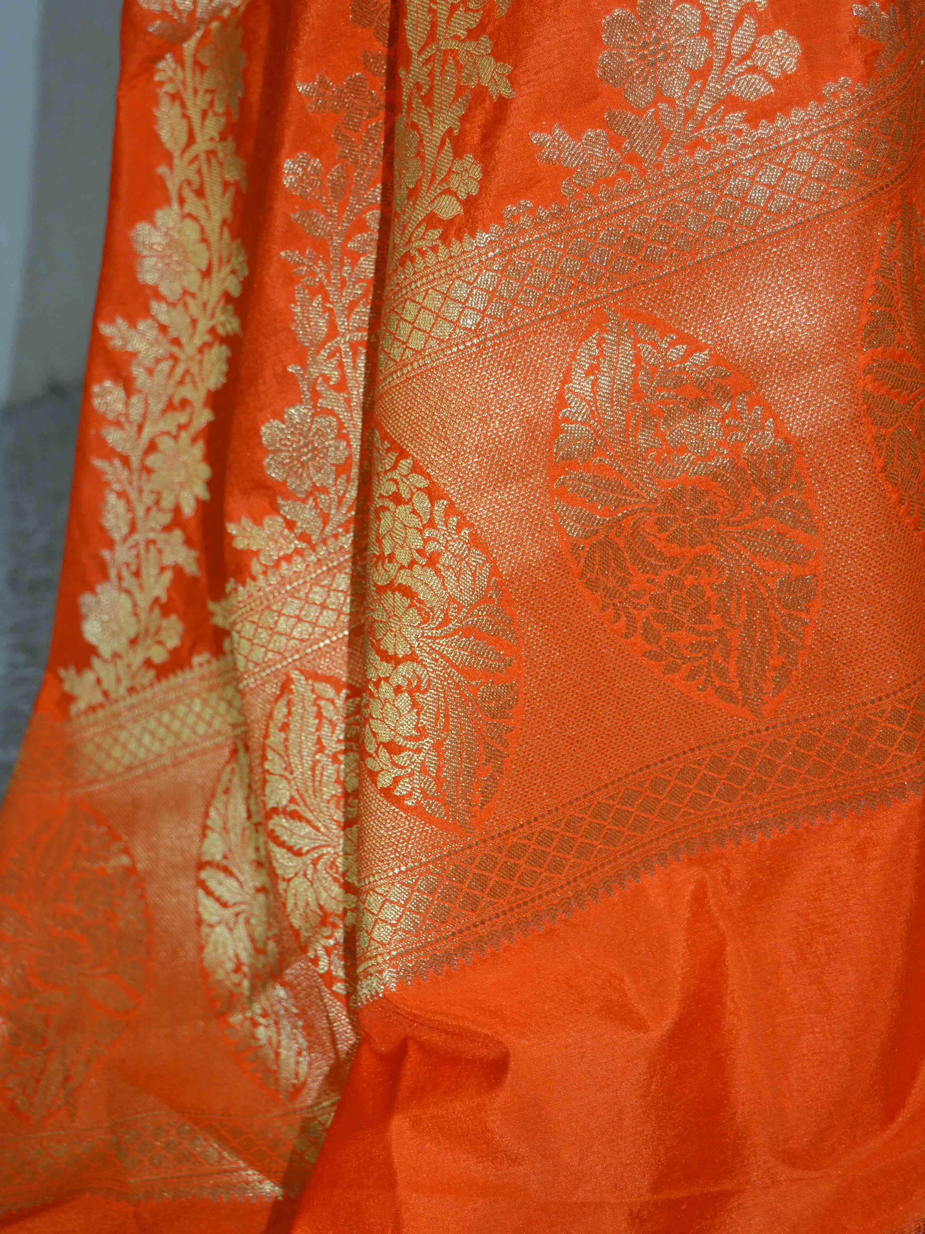 Banarasee Handwoven Art Silk Unstitched Lehenga & Blouse Fabric With Orange Dupatta-Hot Pink