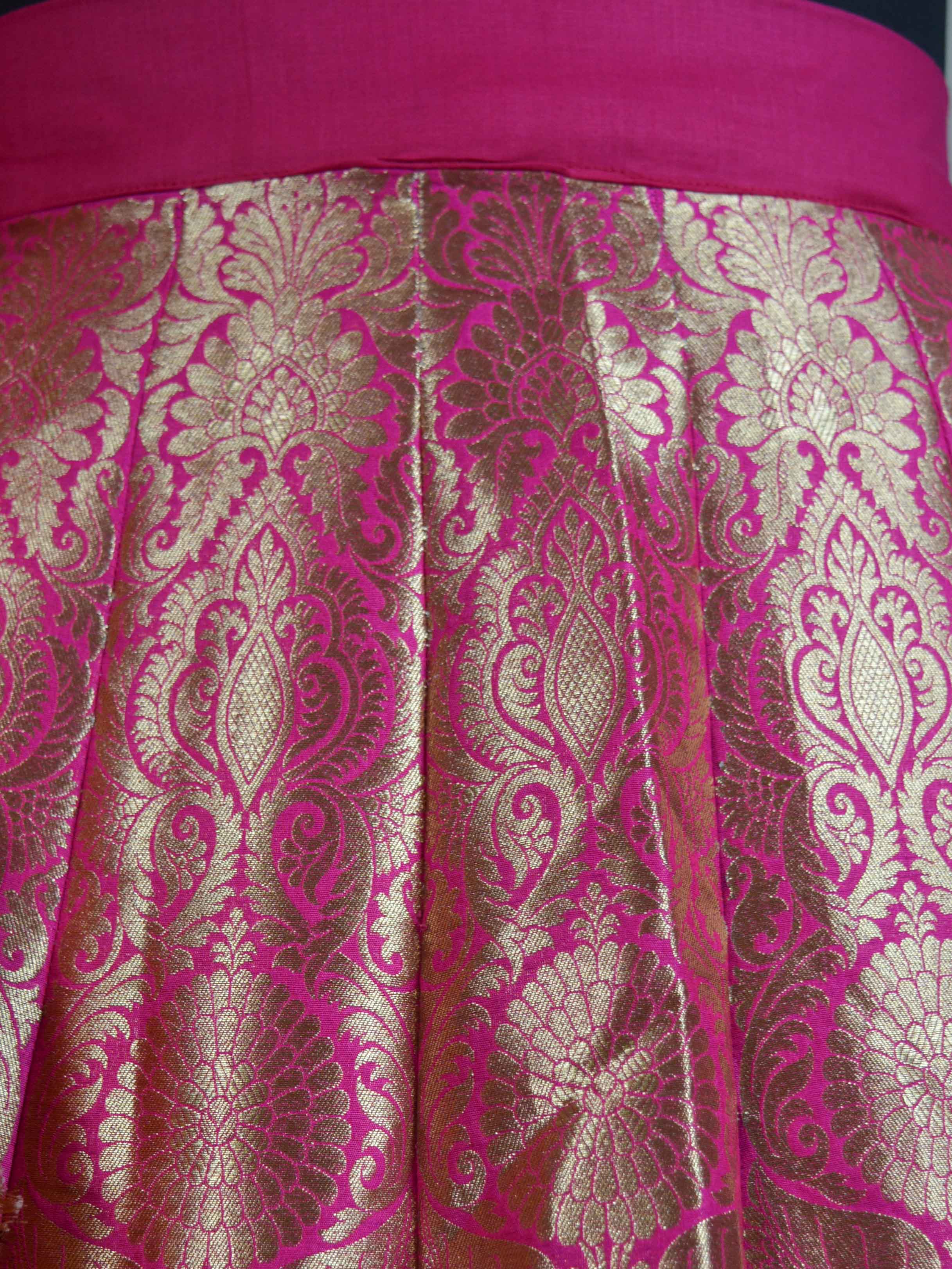 Banarasee Handwoven Art Silk Unstitched Lehenga & Blouse Fabric With Orange Dupatta-Hot Pink