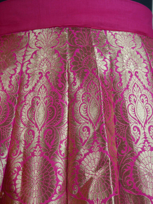 Banarasee Handwoven Art Silk Unstitched Lehenga & Blouse Fabric With Orange Dupatta-Hot Pink