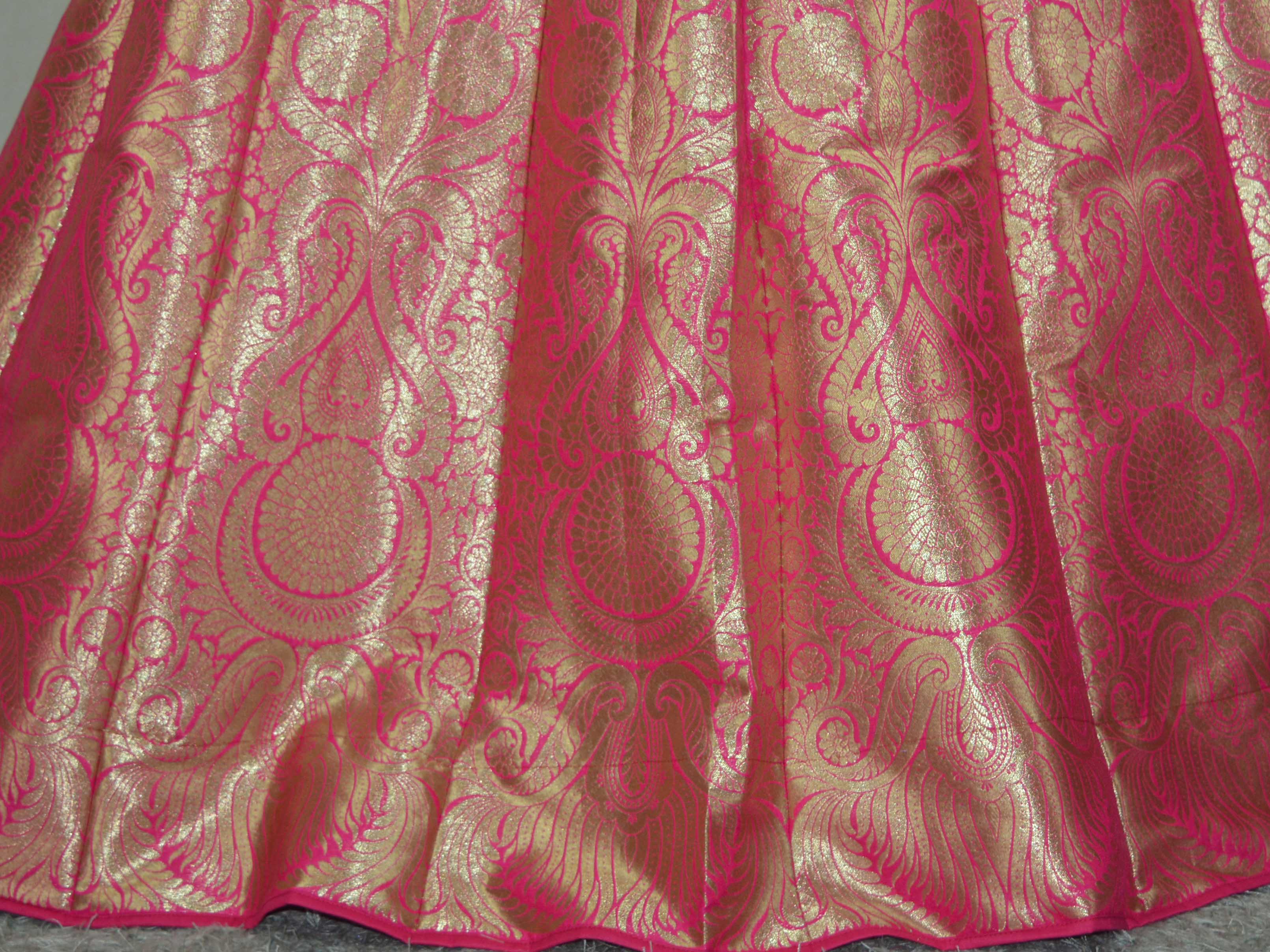 Banarasee Handwoven Art Silk Unstitched Lehenga & Blouse Fabric With Orange Dupatta-Hot Pink