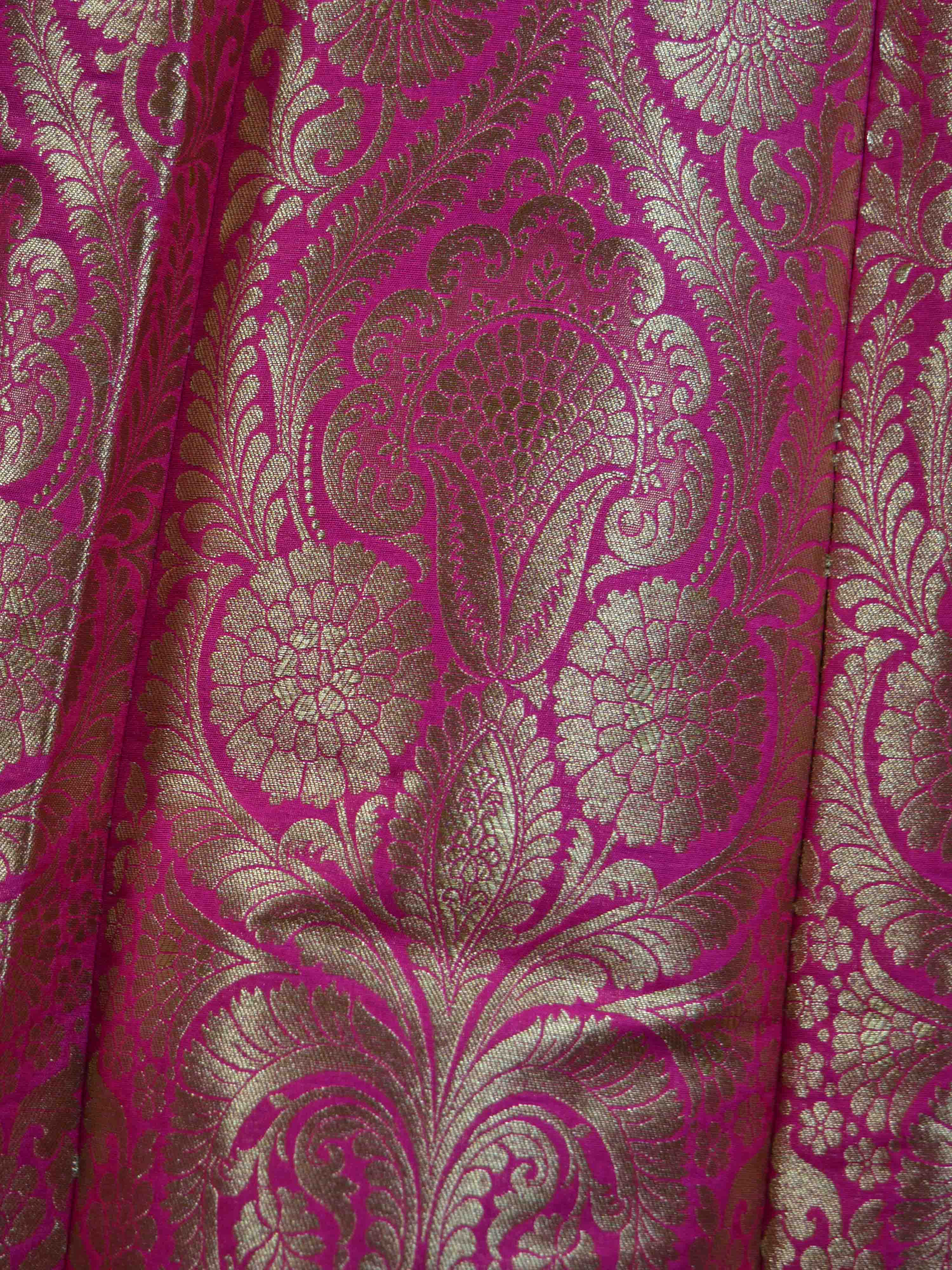 Banarasee Handwoven Art Silk Unstitched Lehenga & Blouse Fabric With Orange Dupatta-Hot Pink