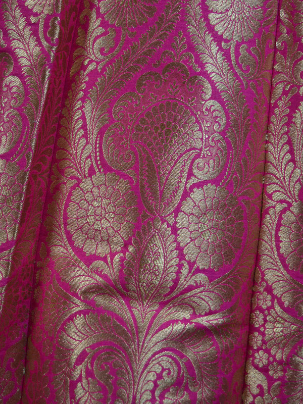 Banarasee Handwoven Art Silk Unstitched Lehenga & Blouse Fabric With Orange Dupatta-Hot Pink