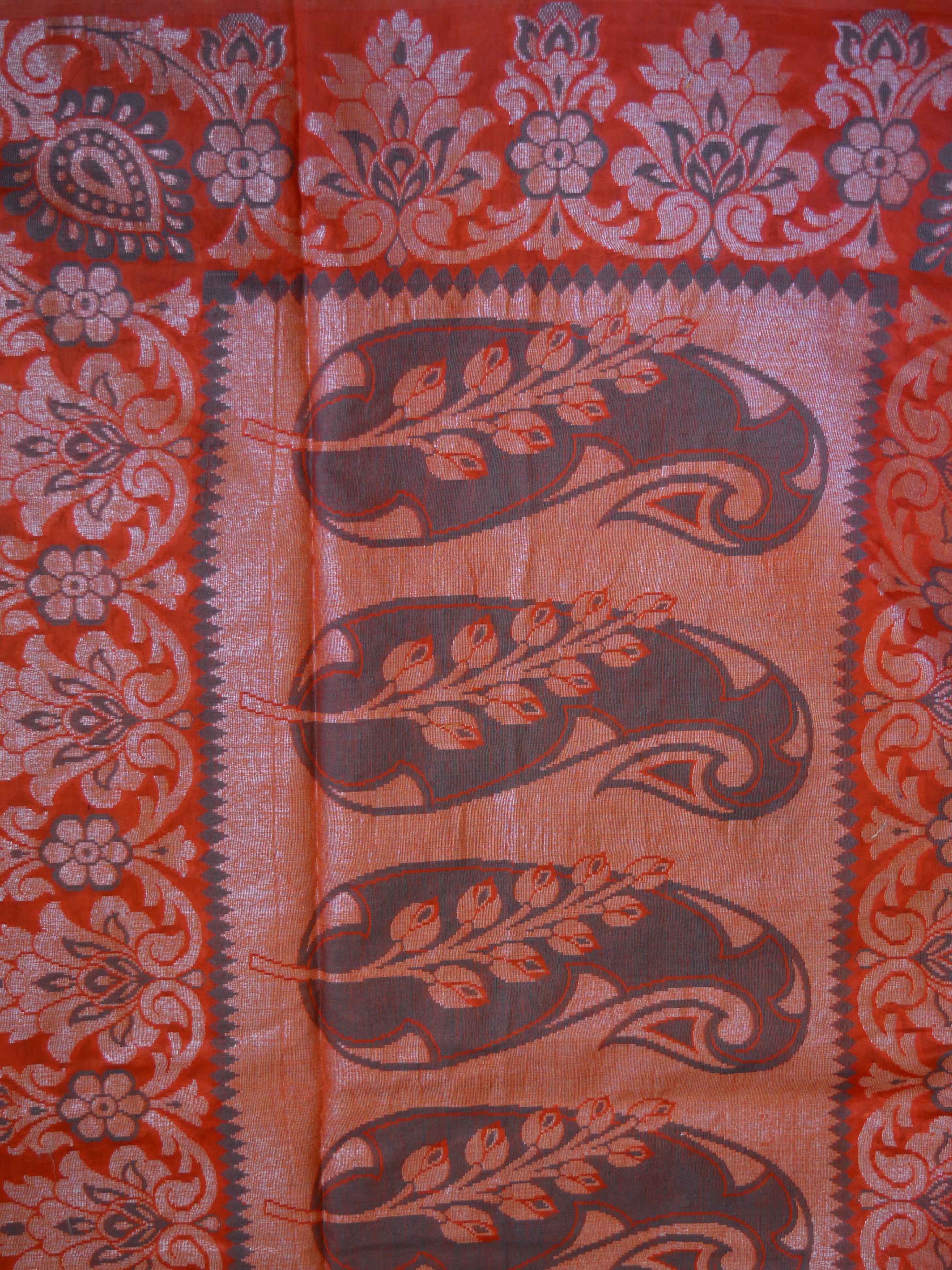 Banarasee Cotton Silk Saree With Zari Buti & Border-Green & Red