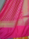 Banarasee Handwoven Art Silk Unstitched Lehenga & Blouse Fabric With Pink Dupatta-Yellow