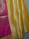 Banarasee Handwoven Art Silk Unstitched Lehenga & Blouse Fabric With Pink Dupatta-Yellow