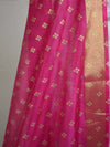 Banarasee Shibori Dyed Chanderi Salwar Kameez Fabric With Contrast Gold Print Dupatta-Off White
